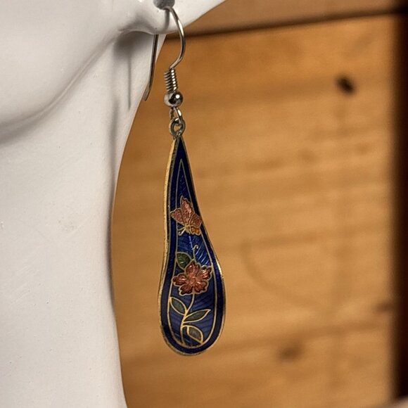 Unbranded Jewelry - Vintage Cobalt Blue Cloisonné Drop Dangle Earrings Art Nouveau Style 2”